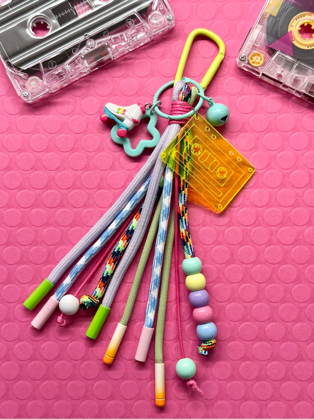 New Cassette Tape & Roller Skate Retro 80s 90s Style Bag Charm Keychain - 8.25”